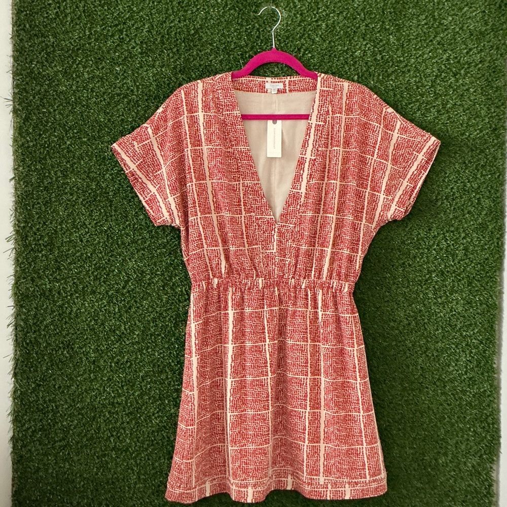 Vintage Anthro Chic Red Checkered V-Neck Mini Dress